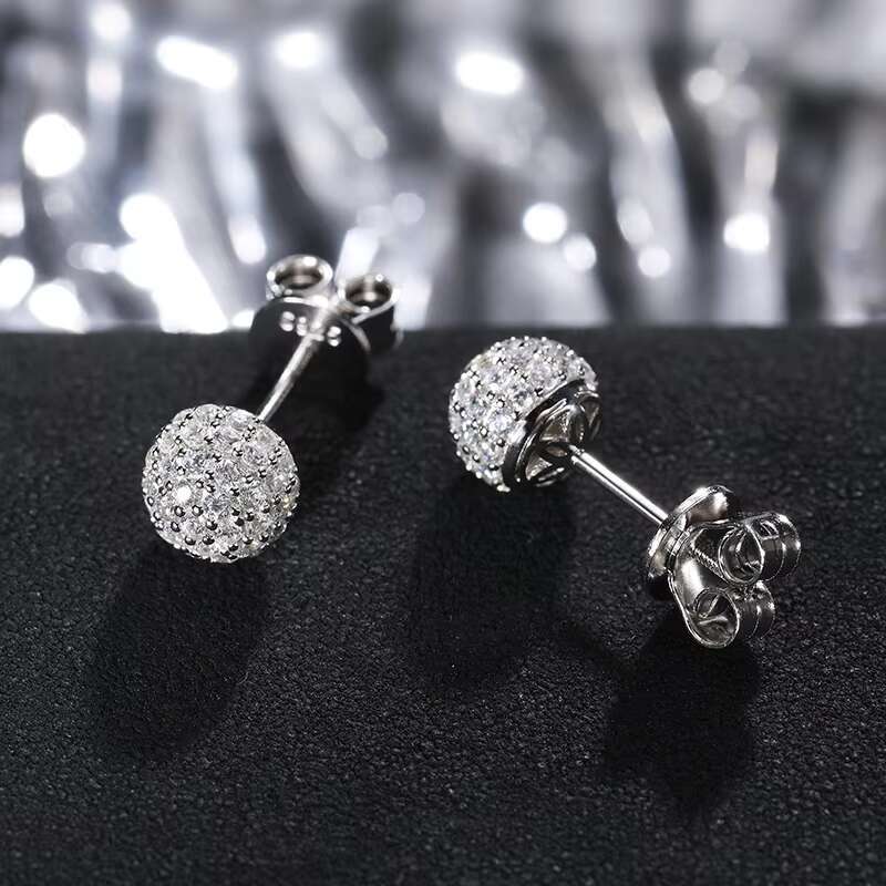 Wholesale High Quality New Fashion Hip Hop 925 Sterling Silver Iced Out Moissanite Round Stud Earrings