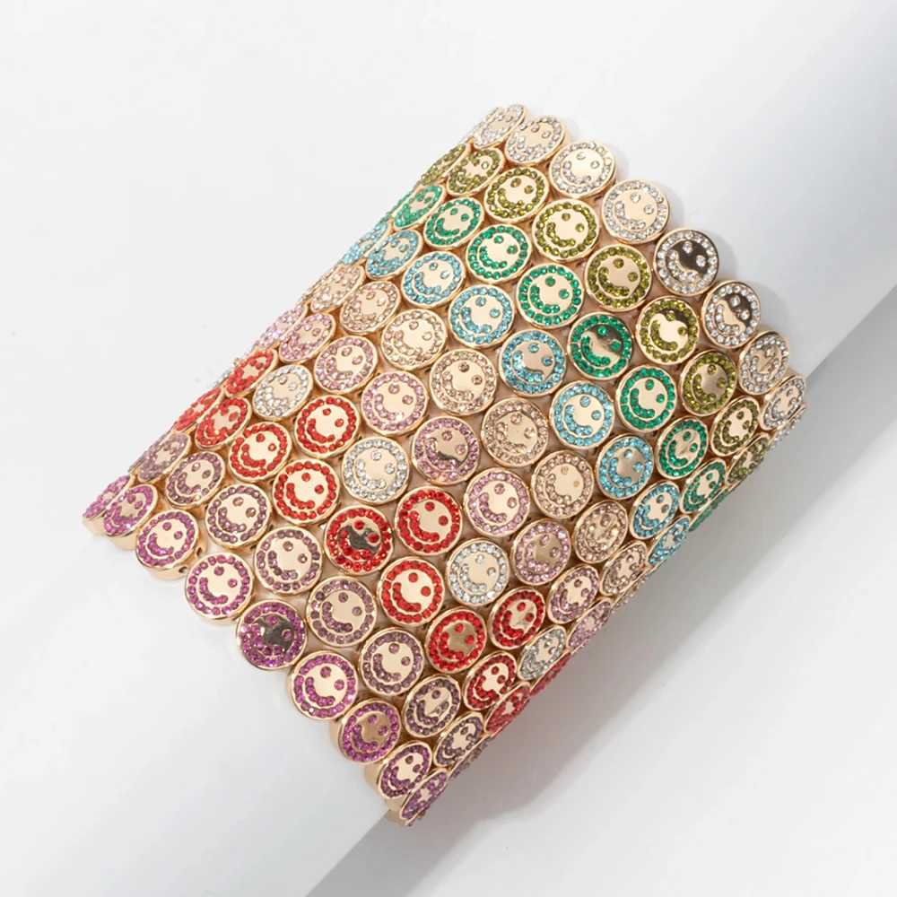 BEUTIFOR Alloy Happy Face for women Crystal Beads Drip Oil Gold Color Bangle 2024 Fashion Jewelry Z250616