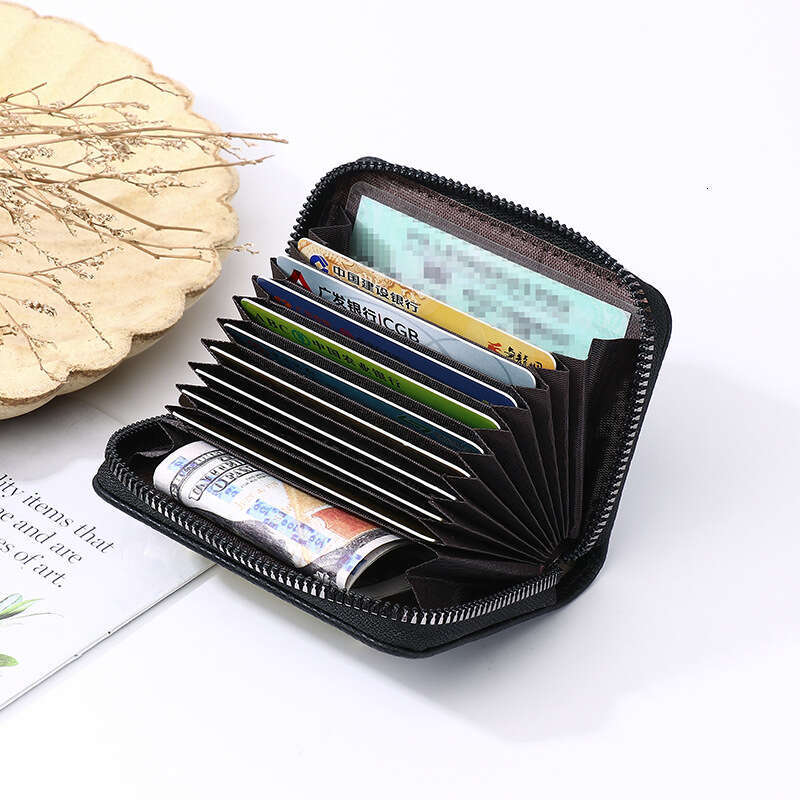 Lychee Pattern Multi-Card ID Slot Large Capacity Bank Holder Simple Compact Card Case Coin Purse