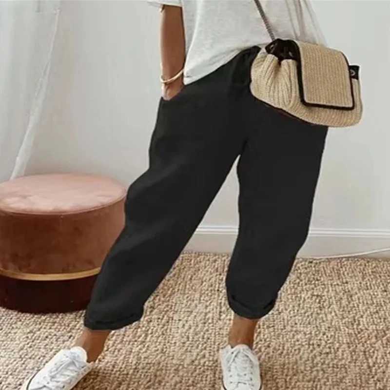 Solid Color Drstring Elastic Waist Women Pants Summer Plus Size Casual Wide Leg Pants Fe Loose Ele Oversize TrousersXJ250616