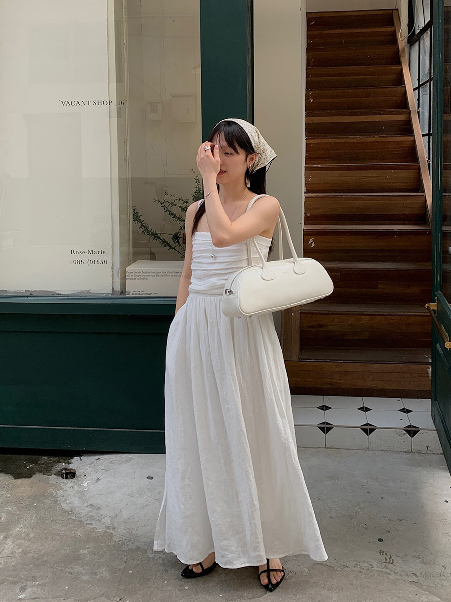 SL160 College Style Loose Lace-up Dress Embroidered Slightly Transparent Long Dress Spring and Summer