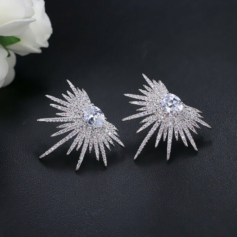 Choucong Ins Top Sell Bright Luxury Jewelry 925 Sterling Silver Oval Cut White 5A Cubic Zircon Sun Flower Pave Zircon CZ Diamond Gorgeous Women Stud E
