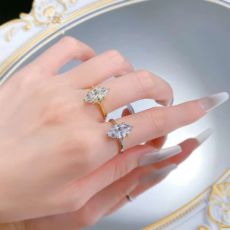 High Quality 925 Sterling Silver 3CT D Color 7*14MM Marquise Cut Engagement Rings Moissanite Jewelry For Women