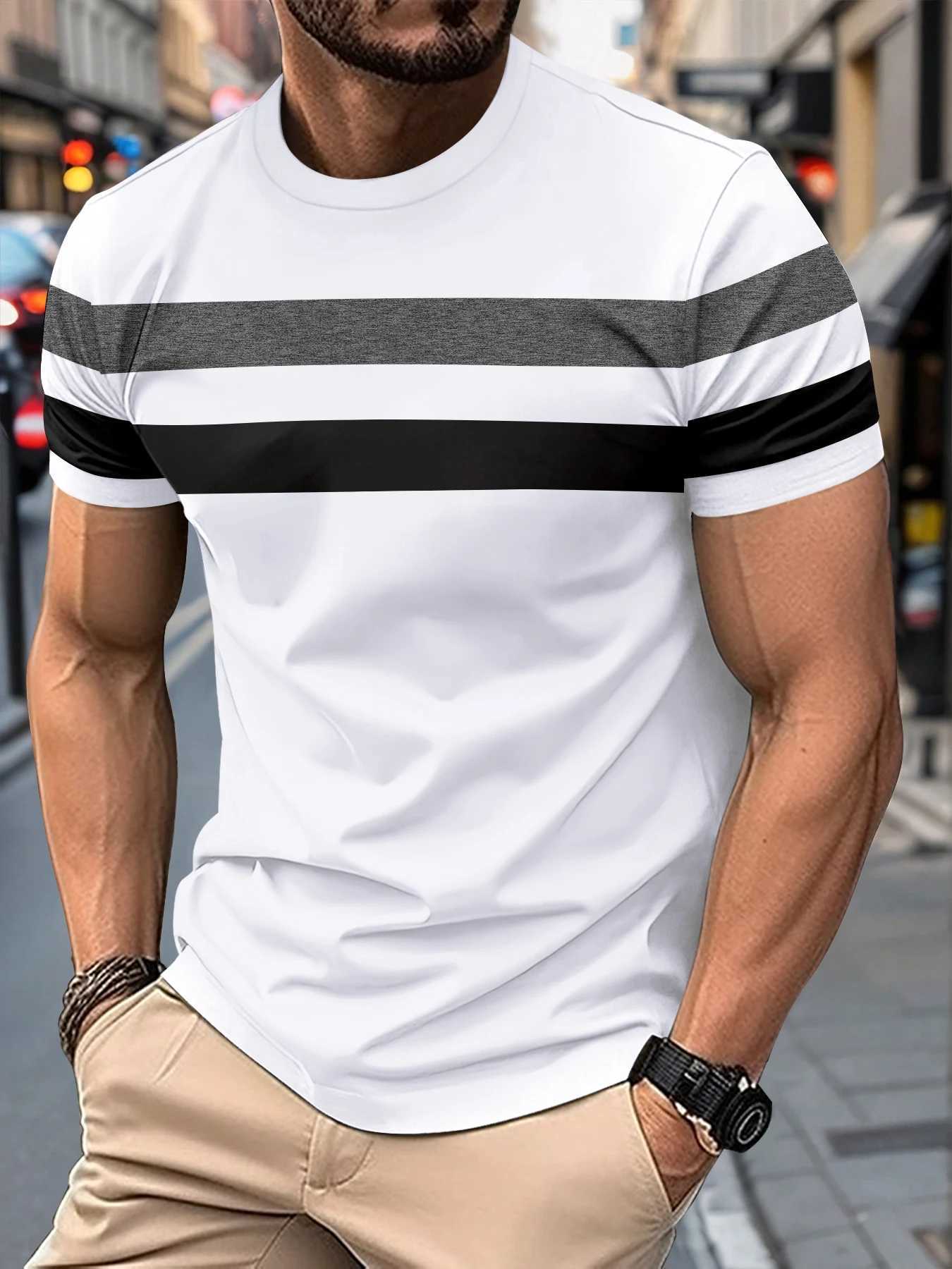 New Mens T-shirt Classic Short Sleeved Top Summer Top Casual Basic Sports Colorblocked Crew Neck Short Sleeves T-shirt Male W250616