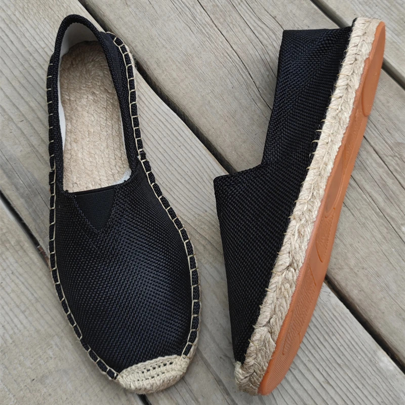 Women Sewing Flax Shoes Slip on Loafers Casual Shoes Man Espadrilles Hemp Canvas Flat Shoes Plus Size Fisherman Driving Footwear 250613