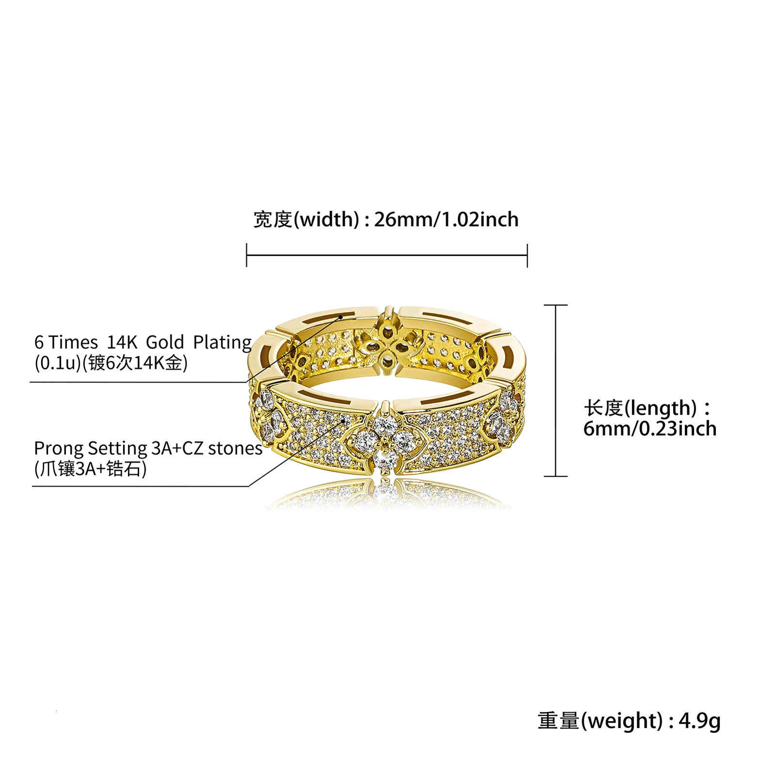 TOPGRILLZ 6MM Iced Out Four Leaf Flower Ring Full Micro Pave Bling Cubic Zirconia Round Engagement Wedding Rings for Women Men 250610