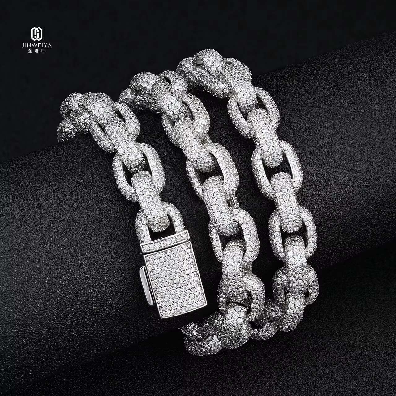 NEW Iced Out Bling Silver Plated Hip Hop Men Boy Fashion Jewelry 10mm 5A Moissanite Big Heavy Rectangle Necklace