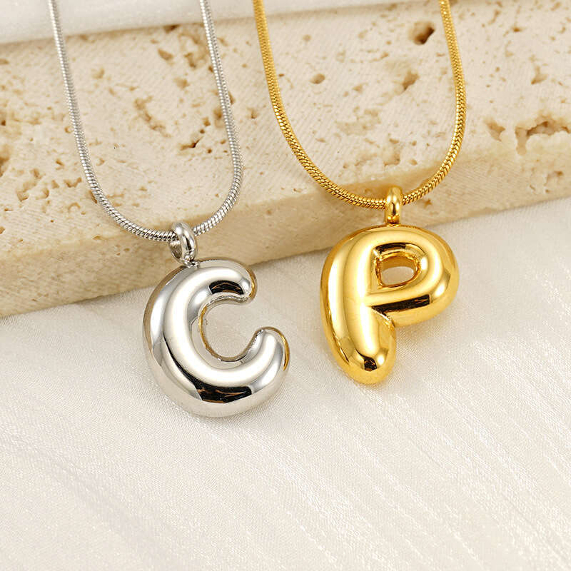 Hot Selling Bubble 26 English Letters Glossy Pendant Niche Versatile Gold-Plated Titanium Steel Necklace Jewelry with gift jewelry box