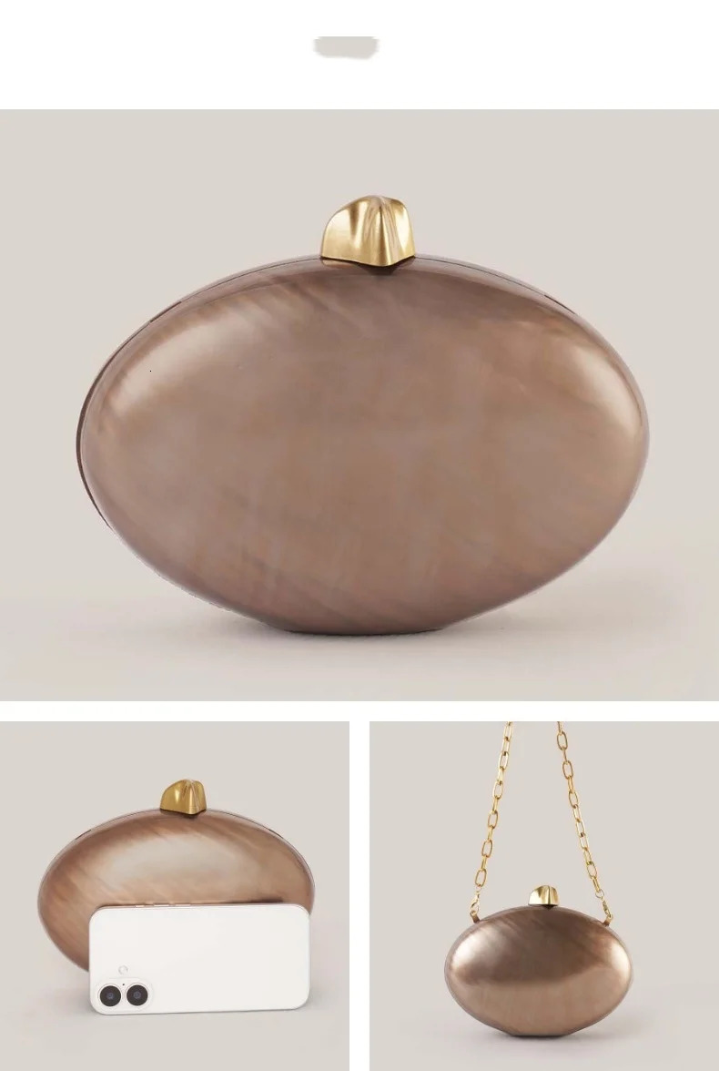 Pearl Brown Green Oval Female Acrylic Egg Shape Clutch Bag Women Designer Evening Party Cute Purse Shell Handbag 250614
