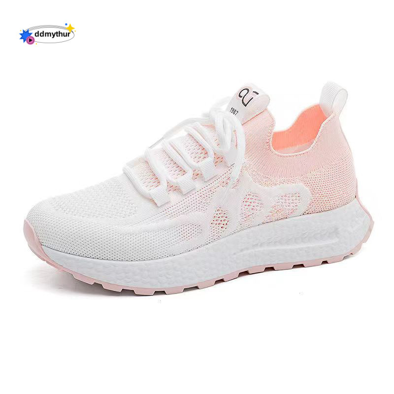 Summer Flyknit Sneakers Women's Spring New Versatile Mesh Breathable Casual Running Shoes ddmythur