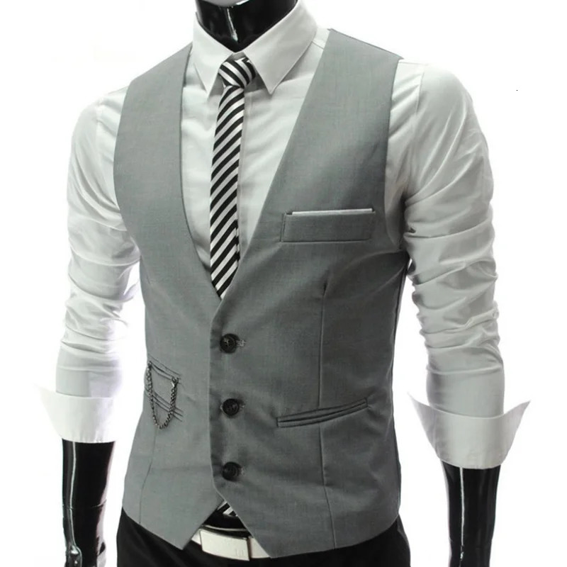 Grey Dress Vests Slim Fit Mens Suit Vest Casual Sleeveless Waistcoat Gilet Homme Formal Business Jacket Male 250614