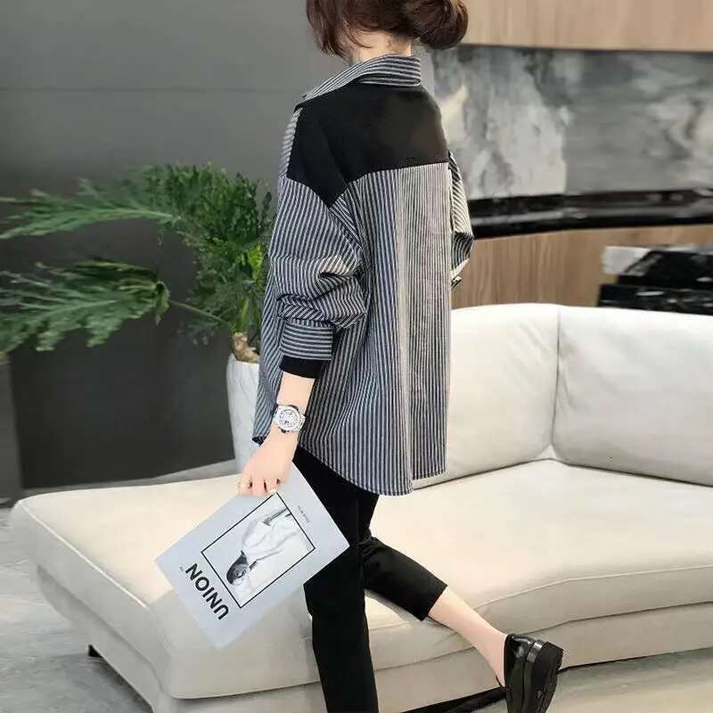 Clothing Black Top For Woman Spring Womens Shirts And Blouses Printed Loose Striped Fashion 2025 Streetwear Offer Stylish