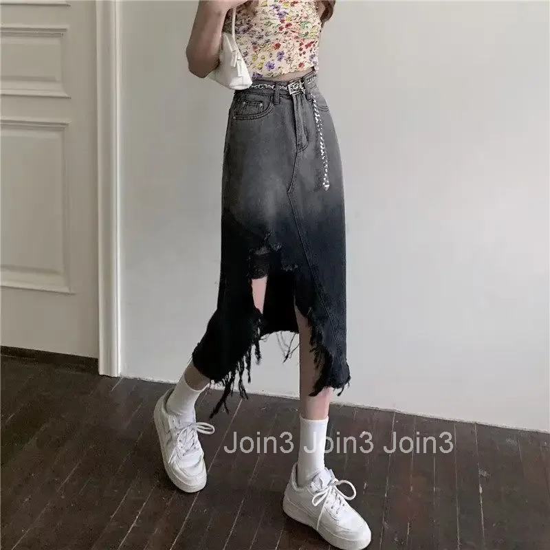 Woman Denim Skirt Wrap Midi Tight Vintage Chic and Elegant Stylish Korean Fashion Summer 2025 Modest Y2k Jeans Skirts for Women