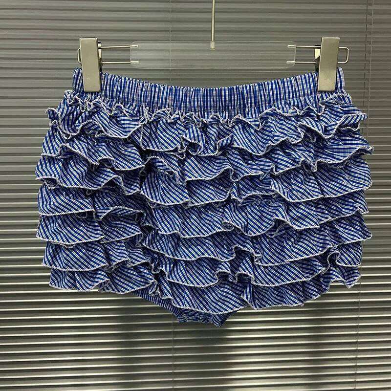 DEAT Fashion Casual Two-pieces Set Plaid Single-breasted Shirt High Elastic Waist Pleated Shorts Female Trendy 33A3795