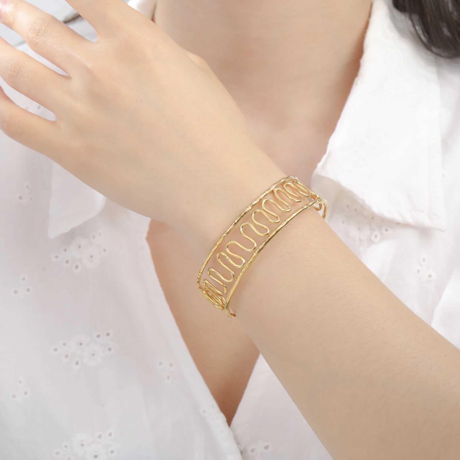 Cazador Stainless Steel Adjustable Geometric Cuff for Women Waterproof Trendy Bangle Hand Jewelry Wholesale Z250616