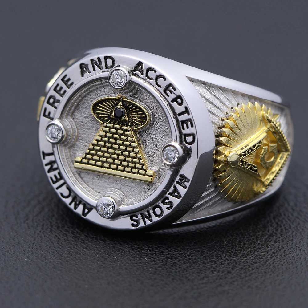 Designer Ancient Masonic All Seeing Eye Sterling Silver Ring Scottish Rite Symbol Jewelry 925 Silver High Quality Textured Meaningful Gift