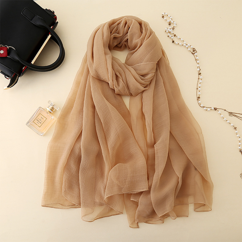 K1038 New beach towel solid color crocodile wrinkled scarf women's outdoor sun protection shawl long imitation silk scarf wholesale