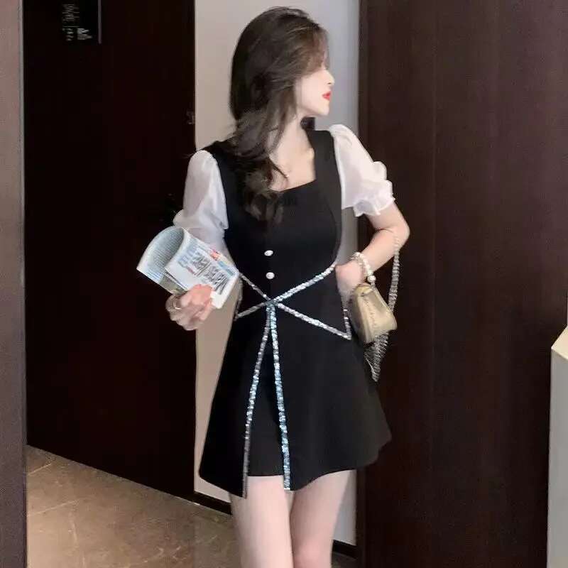 Womens Dress Sequin Clothing Party Evening Rhinestone Short Prom Female Dresses 2024 Mini Mesh Cheap Casual Promotion Xxl Xl X