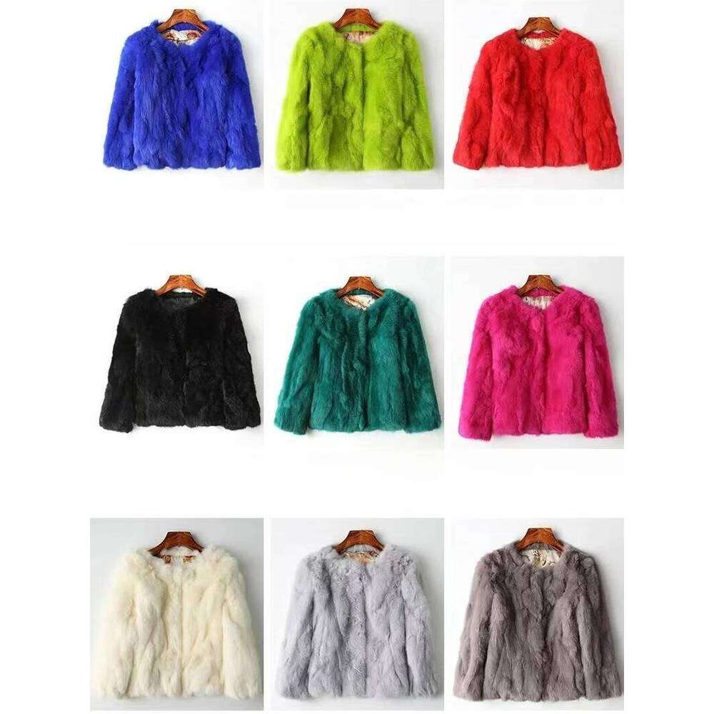 2024 New Fashion Autumn and Winter Explosion Soft Comfort Real Rabbit Fur Coat Female Jacket Short Slim Body with Round Collar