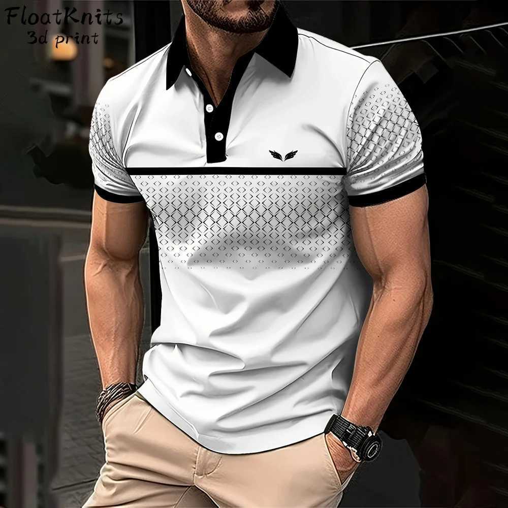 New Geometric Print Polo Shirts for Men Summer Fashion Short Sleeve Tee Business Lapel Mens Shirts New in Tops Tees Shirts W250616