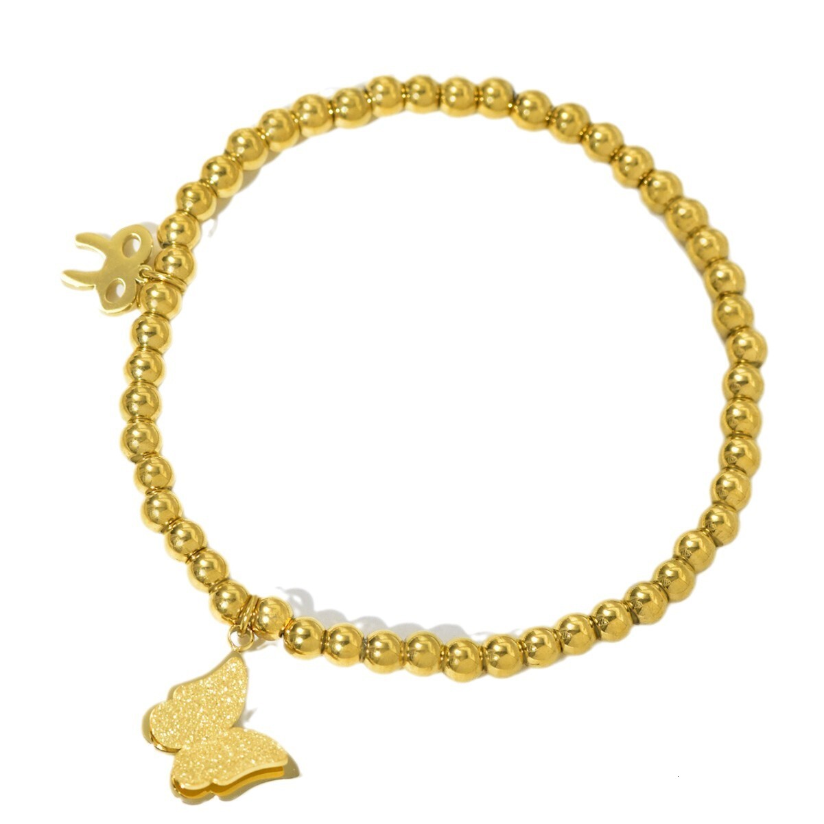 Light Style Gold Round Bead Butterfly Bracelet for Women, Stainless Unique and Versatile, Exquisite Titanium Steel, Non-Fading Jewelry