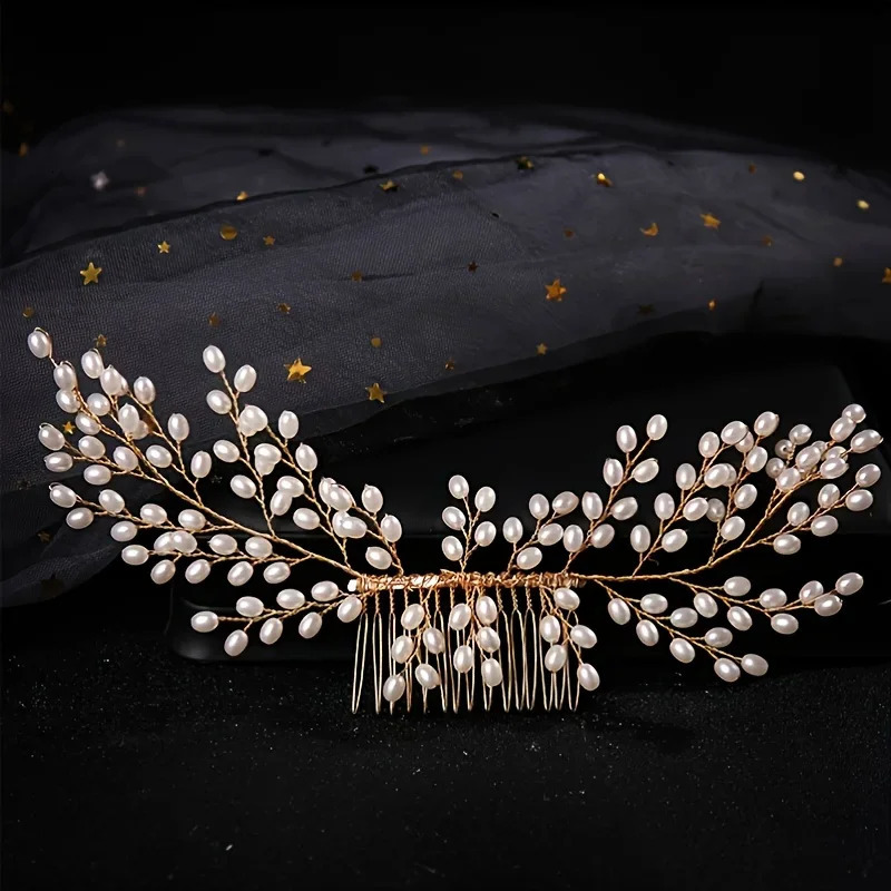 Silver Color Pearl Hair Comb Pin Band Headband Tiara For Women Bride Party Wedding Bridal Hair Accessories Jewelry Comb Band 250610
