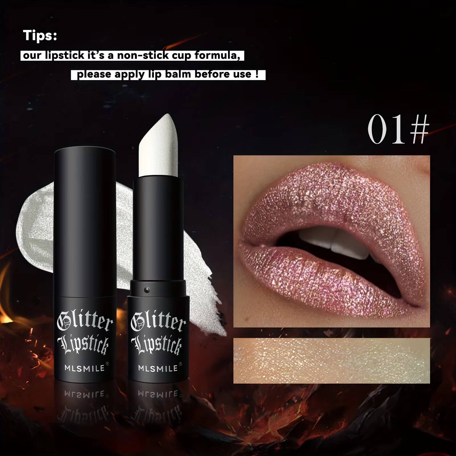 7 Colors Glitter Lipstick Hydrating Sparkling Shine Color Nonstick Highly Pigmented Formula Gives Metallic Finish Lip Makeup happy