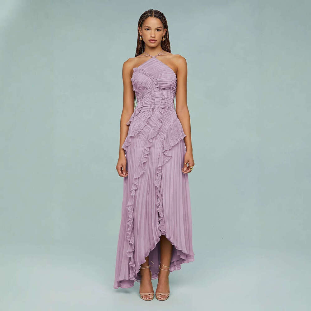 High-End Chiffon Dress for Women, Ruffled Pleated Design Slimming Mid-Length Dress, European and American Fast Fashion, 2025 New Casual Fashion Trendy