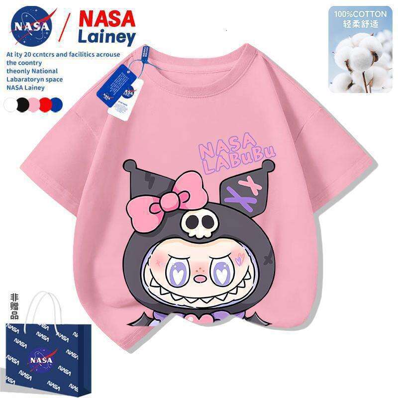 NASA Children's Labubu Boys and Girls Short Sleeve T-Shirt Cute Fashion Cartoon Versatile Top