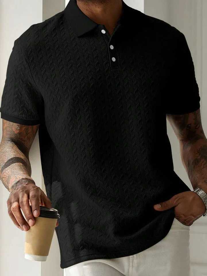 Mens Jacquard Polo Shirt Solid Color Lapel Short-Sleeved Polyester Blend Spring and Autumn Sports Casual Clothes Are Hot Mens Wear W250616