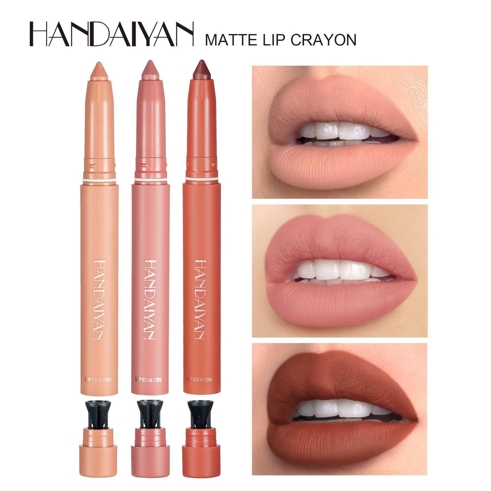 HANDAIYAN matte crayon pen Lip Liner long-lasting natural waterproof lipstick Built-in Sharpener women's Lips cosmetics happy