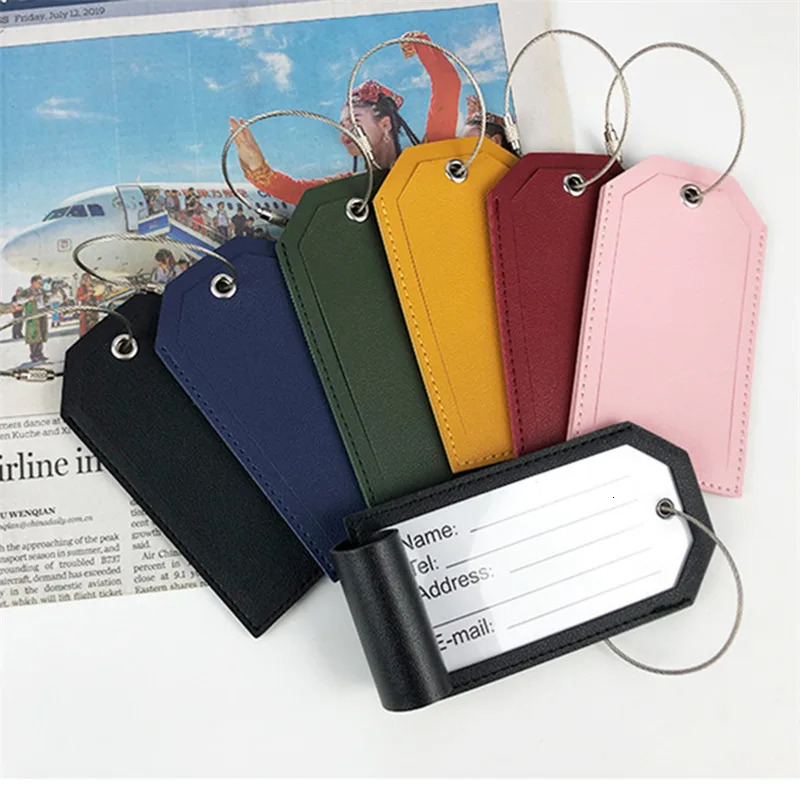 Women Men Luggage Tags for Suitcases Travel Accessories Fashion Solid Color PU Leather Suitcase Bag Label Tag Name ID Address 250616