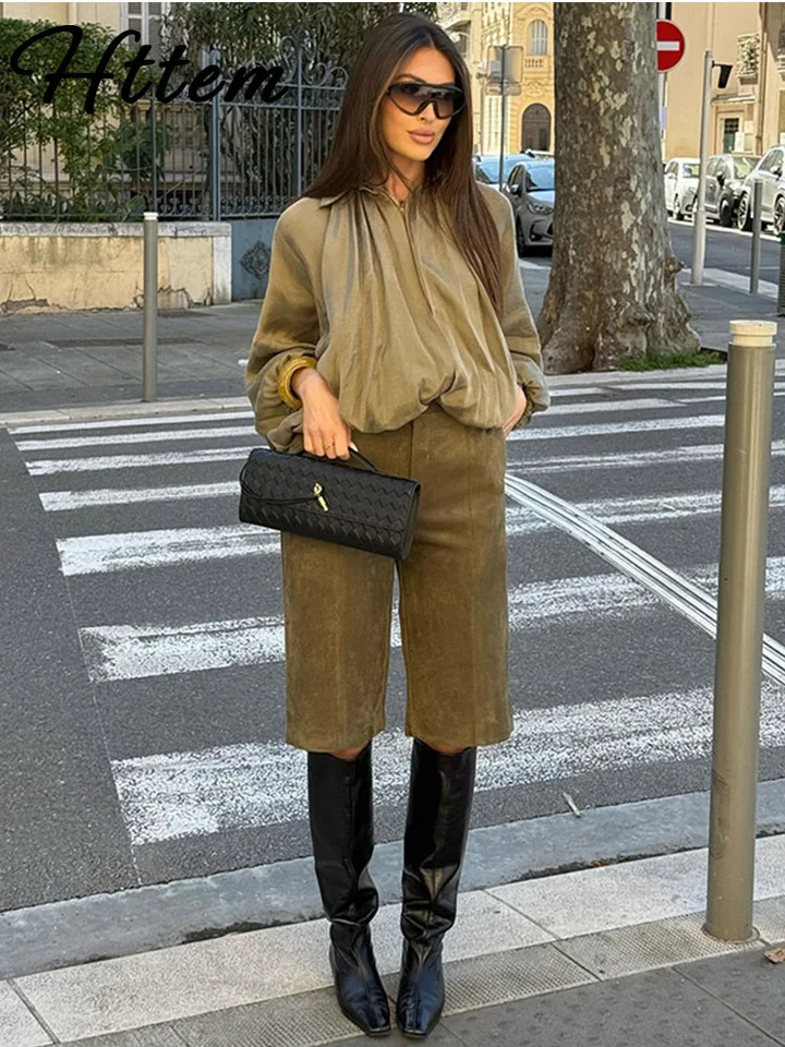 Casual Green Jacket Women Loose Pleat Lapel Zipper Batwing Long Sleeve Bomber Coat Female 2025 Fashion Lady High Street Outwears 250614