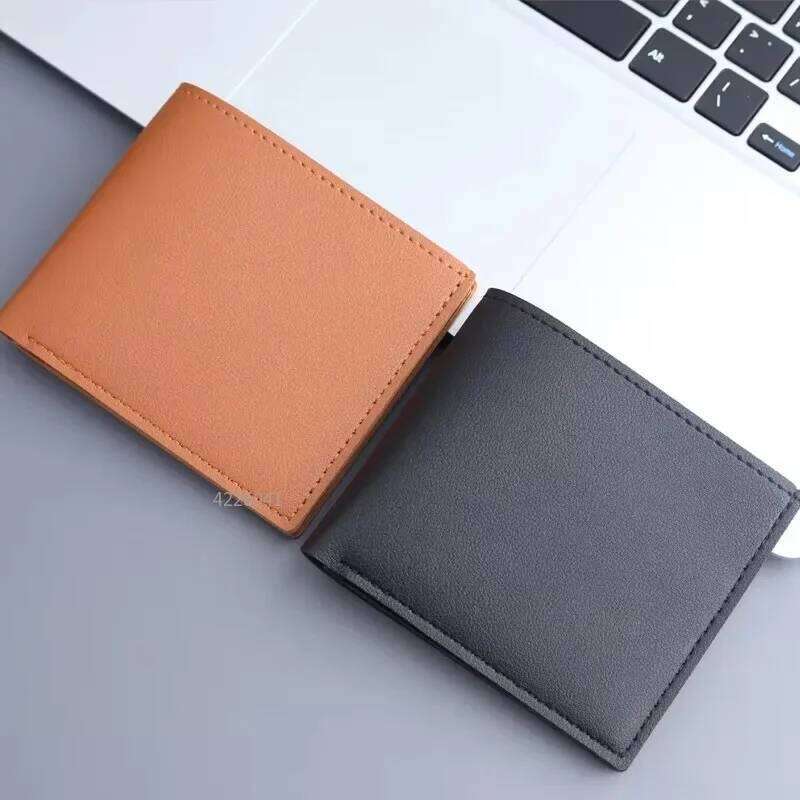Simple Solid Color Thin Male Credit Card Holder Small Money Purses Business Foldable New Men Short PU Leather Wallet
