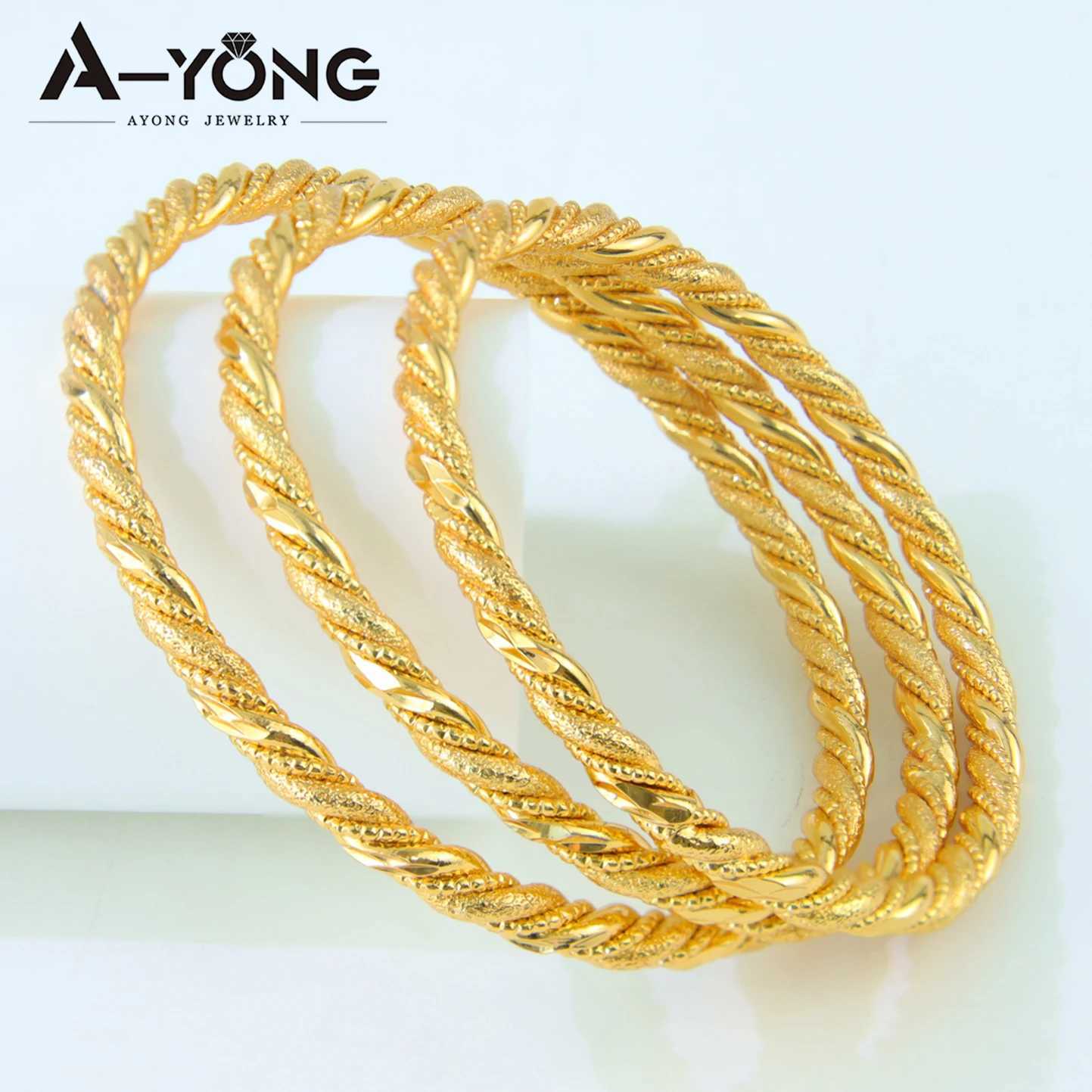 Nigeria Wedding Twist Rope 21k Gold Plated Dubai Classic Cuff Bangles Italian Muslim Islamic Ramadan Party Jewelry Z250616