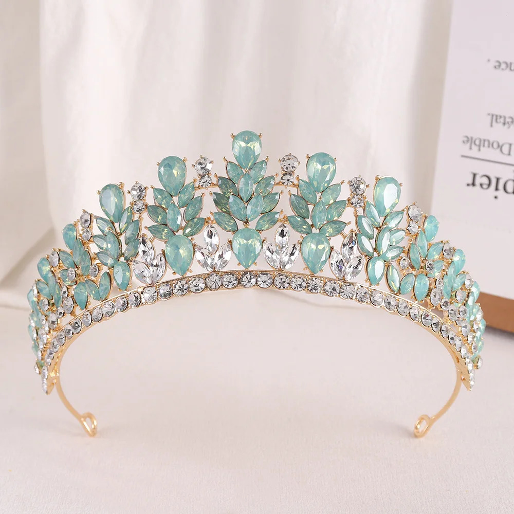 Baroque Green Opal Wedding Headband Crystal Bridal Crowns Tiaras Hair Jewelry Accessories Women Rhinestone Headwear Queen Diadem 250603