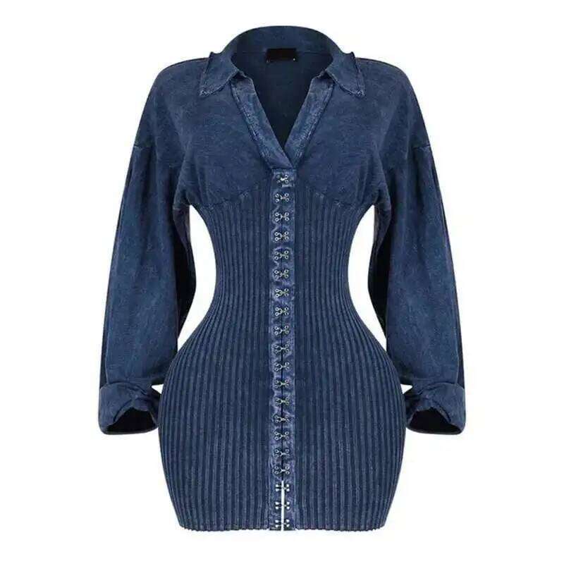 DEAT 2025 Spring New Arrival Long Sleeves Single Breasted V-neck Dresses For Women Fashion Wrap Hip Dress Female 33A2430