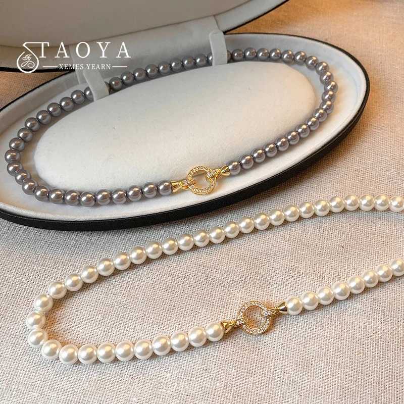 New Arrival French Elegant Micro Set Zircon Round Buckle Imitation Pearl Beaded Necklace For Womens Temperament Jewelry Sweet Accessories V250616