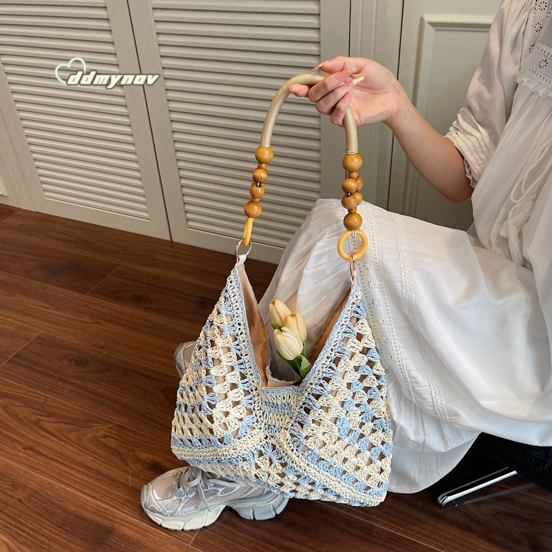 Fashion Niche Woven Handbag Tote for Women 2025 Summer New Color-Block Shoulder Casual Underarm Bag ddmynov