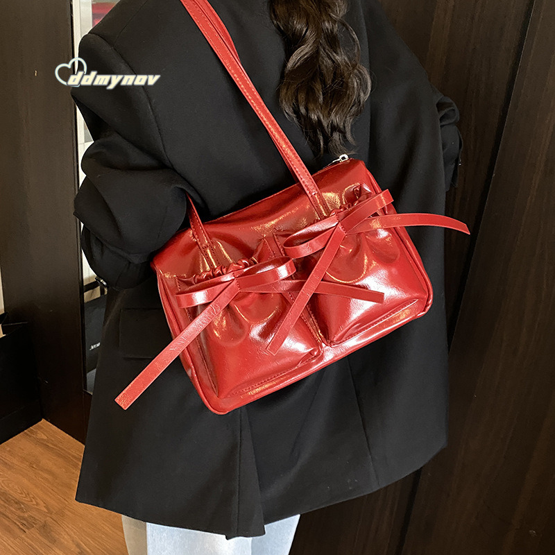 Korean Style Ballet Bowknot Tote for Women 2025 Summer Large Capacity Pleated Commuter Shoulder Underarm Bag Trendy ddmynov