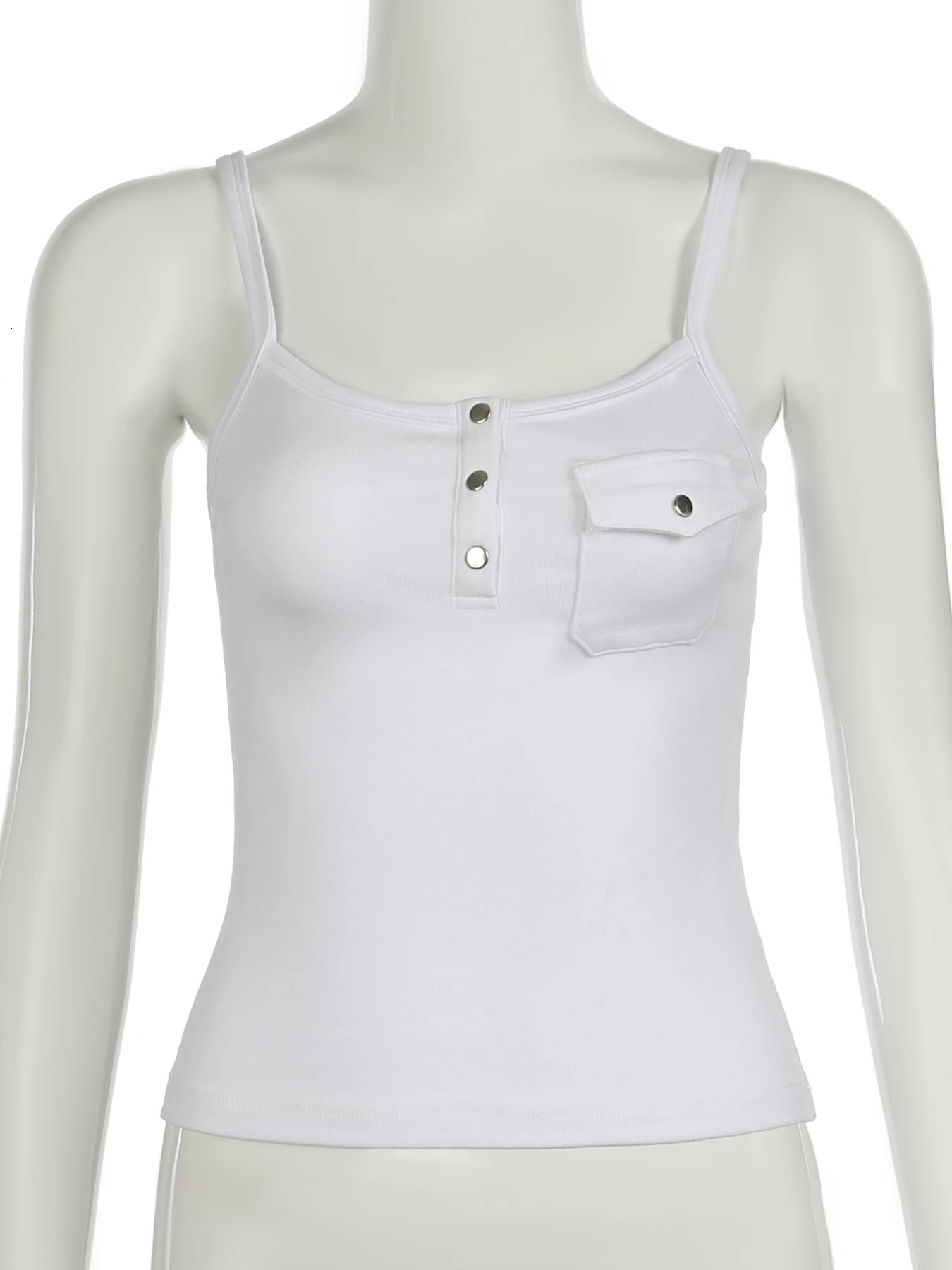 IAMSURE Casual Solid Pockets Camis Top Sexy Slim Slash Neck Sleeveless Tank Toops Women Summer Fashion Streetwear Ladies 250614