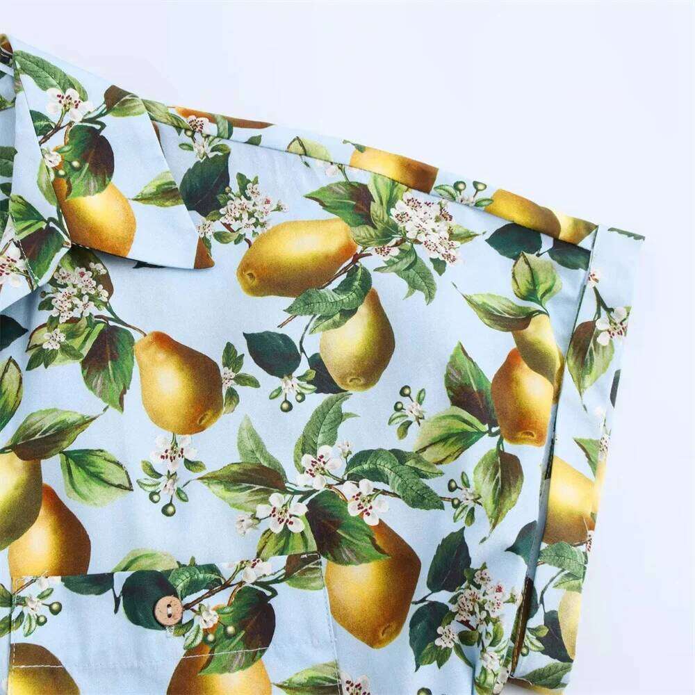 2025 Autumn New Product Women's Fashion Casual Collar Short Sleeve With Belt Fruit Printed Dress