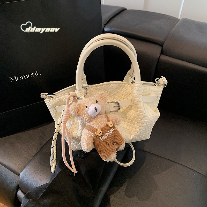 Korean Style Fashion Trend Handbag for Women 2025 Spring Versatile Woven Pattern Bucket Casual Shoulder Crossbody Bag ddmynov