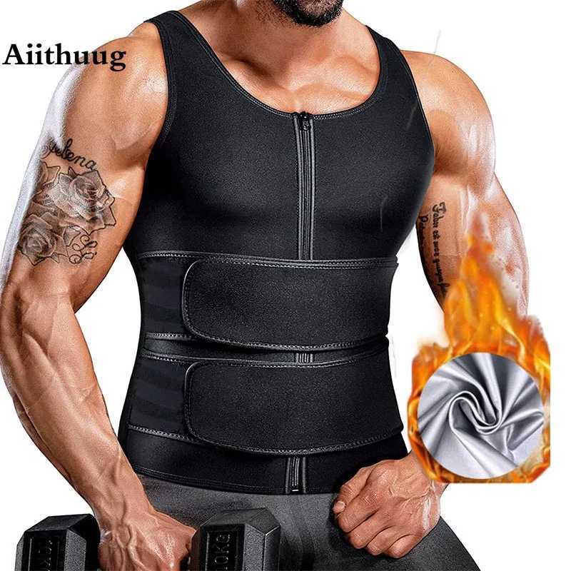 Aiithuug Men Sauna Suit Tank Top Waist Trainer Body Shaper Corsets Gym Sports Workout Silver Heat Trapping Sweating Suits Shape W250616