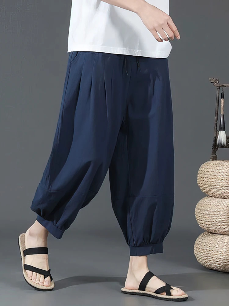 Summer Cotton Linen Shorts Men Baggy Wide leg Casual Capris Pants Male Sport Running Shorts 2025 Oversize Chinese 250614