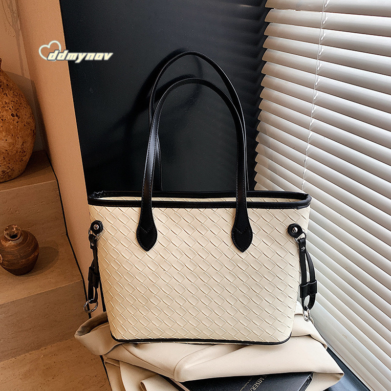 Minimalist Elegant Woven Pattern Tote for Women 2025 Summer New Large Capacity Office Commute Shoulder Underarm Bag ddmynov ddmynov
