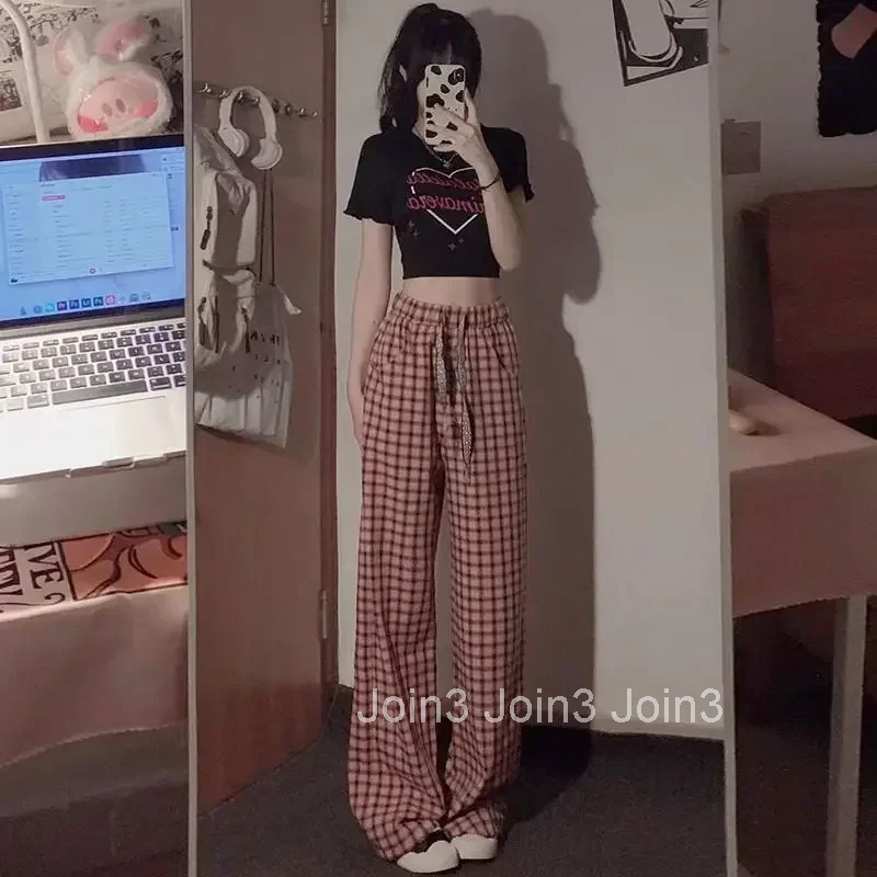 Female Trousers Korean Fashion Wide Leg With Pockets Womens Pants Elastic 90s Vintage Harajuku Slacks Autumn Classic One Size G