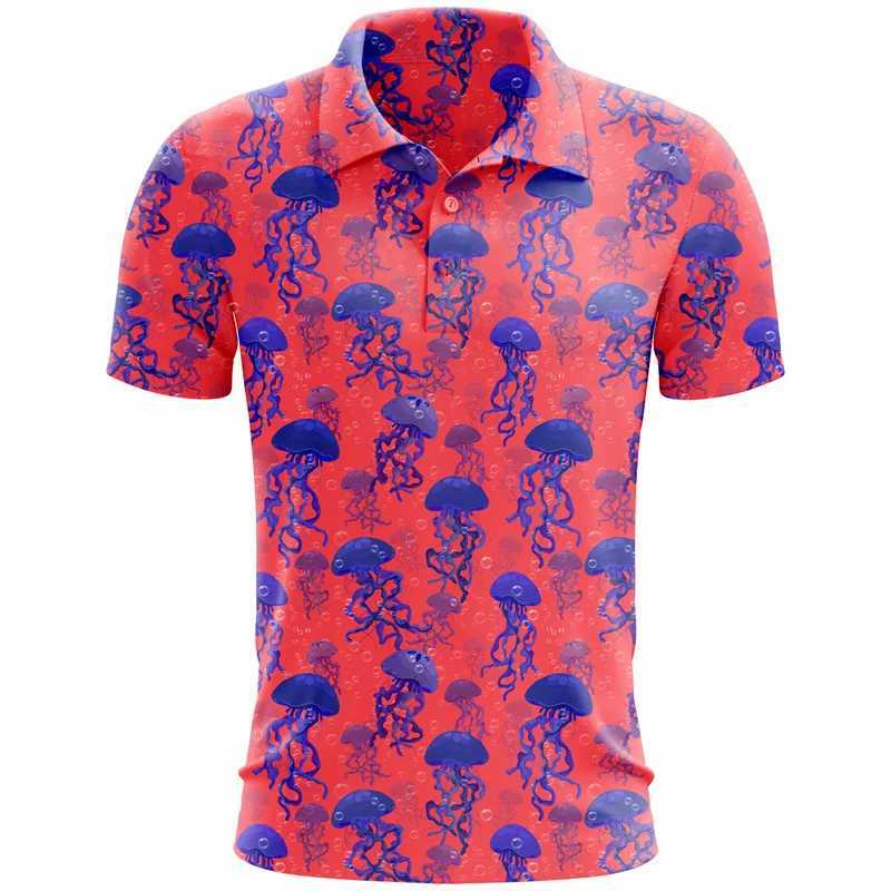 Hawaiian Plants 3D Print Polo Shirt Marine Jellyfish Pattern T-Shirt Summer Street Short Sleeve Tees Tops Casual Male Clothing W250616