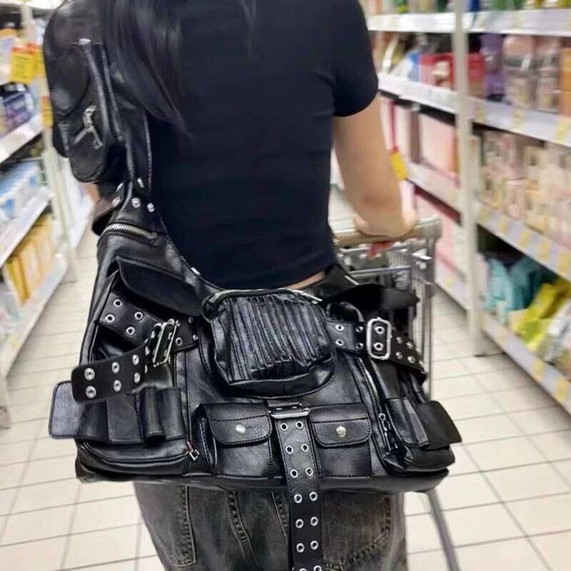 Women's Bags Designer Moto & Biker Bags For Women Designer Handbag And Purses 2023 New In PU Rivet Multiple Pockets Y2k Large Capacity Shoulder