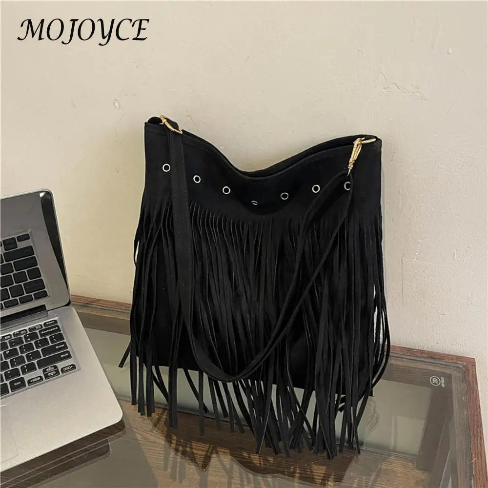 Women Retro Crossbody Bag Large Capacity Suede Leather Fringe Satchel Bag Adjustable Strap Tassel Sling Bag Western Cowgirl Bag 250614